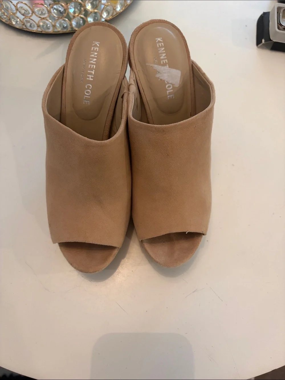 Kenneth Cole Women’s Tan Suede Open-Toe Mules